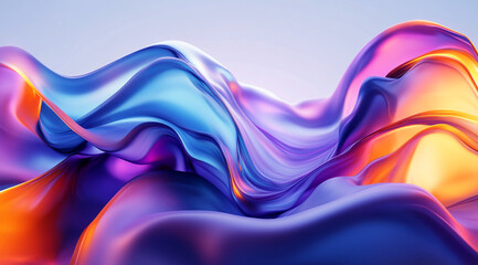Fototapeta premium Smooth, flowing waves of vibrant color, transitioning from deep blues and purples to warm oranges and pinks.