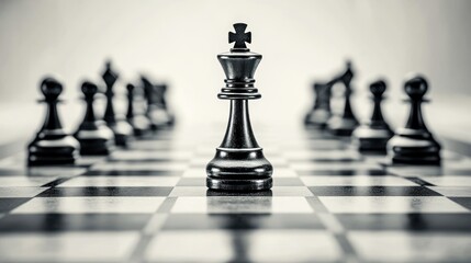 Chess king stands alone on a board