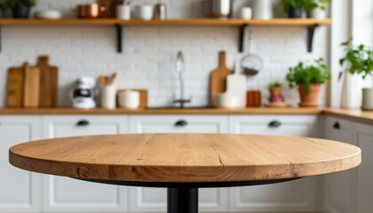 kitchen background with wooden round table for product presentation