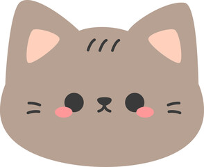 Cute Brown Pastel Cat Face Illustration, Kawaii Cat Head Flat Design, Adorable Kitty Face Cartoon