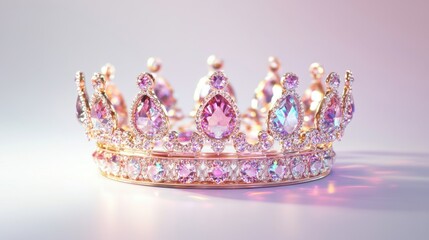 Elegant rose gold tiara with pink gemstones on soft gradient background Tiara Day