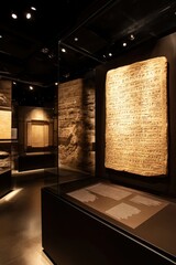 Museum Advocacy Days Ancient mesopotamian tablet in museum exhibit with illuminated display