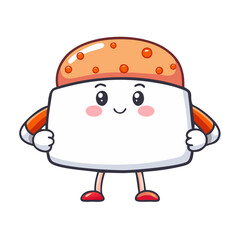 Cute cartoon sushi roll character holding a blank sign silhouette