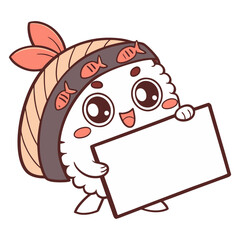 Cute sushi character holding a blank sign silhouette