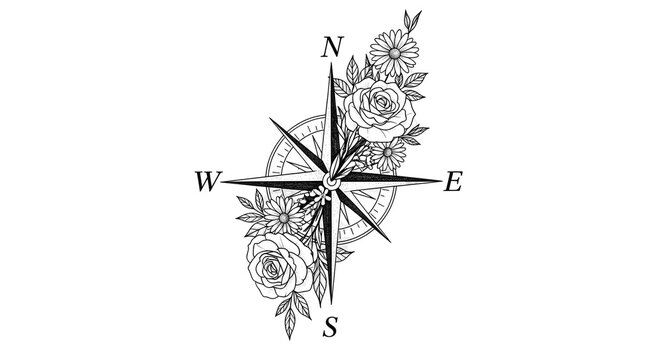 Abstract Monochrome Compass And Map Design On Transparent Background For Navigation Theme