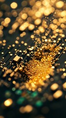 Macro Close Up of Gold Dust Particles on Circuit Board