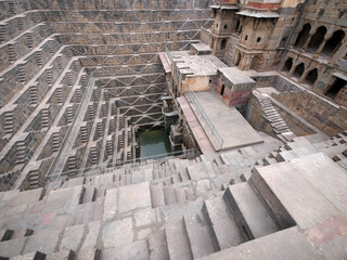 Chand Baori stepwell in the village of Abhaneri, Rajasthan, India.  Wide view