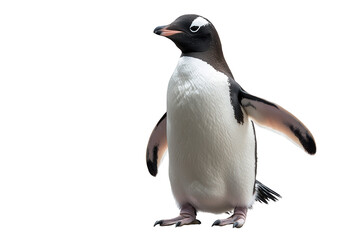 Obraz premium Penguin standing proudly on a transparent background, showcasing distinctive black and white plumage and a charming expression while appearing ready for adventure in its natural habitat