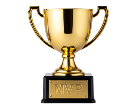 Basketball Trophy with Engraved Plaque Showing MVP Text, Front-Facing, Isolated on Transparent Background