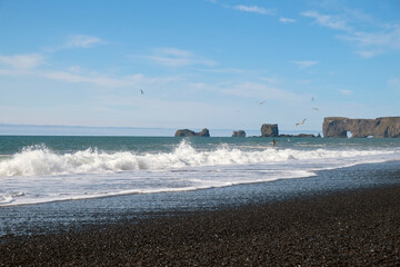 Reynisfjara Black Sand Beach. Dyrholaey Peninsula