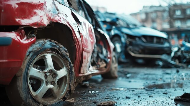 Salvaged Vehicles in a Junkyard Representing Automation and Solutions