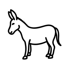 Simple black outline drawing of a donkey standing on a white background