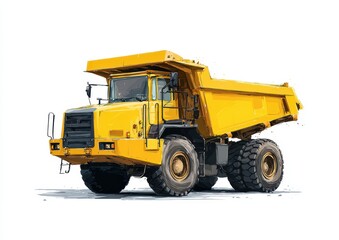 Yellow dump truck, isolated, construction, industry, transportation
