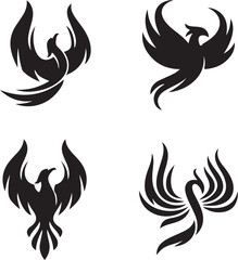 Four Stylized Phoenix Logos Against a White Background