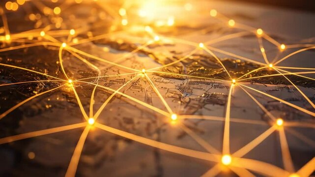 Global Network Connection: Interlinked Points on a Map Illuminate Digital Era