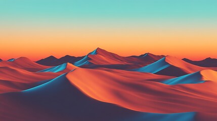 Serene desert landscape with vibrant sky, abstract dunes, and colorful gradients background