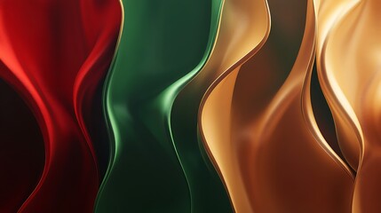 Naklejka premium Abstract flowing shapes in red, green and gold creating a vibrant and dynamic background