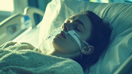 Patient with Nasal Cannula Receiving Supplemental Oxygen in Hospital