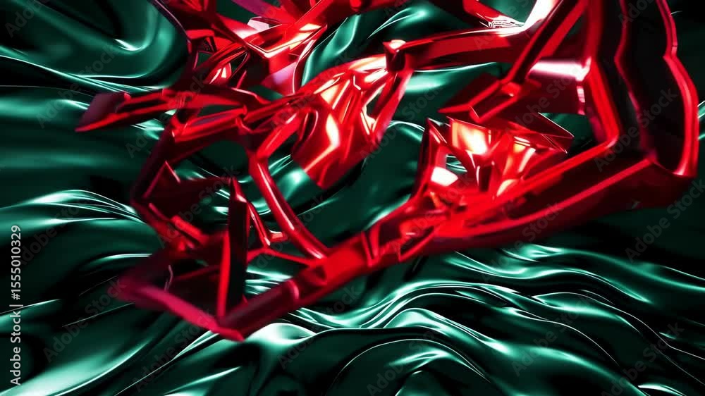 Wall mural abstract 3d dark green background with a combination of luminous red overlap style graphic design el