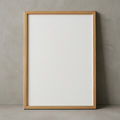 Modern Minimalist Mockup: Blank Canvas in Wooden Frame Against Textured Grey Wall ai generative