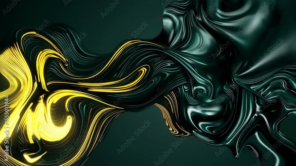 Wall mural abstract 3d dark green background with a combination of luminous yellow overlap style graphic design