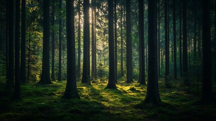 Obraz premium Mysterious dark forest. Dark path through the mysterious dark forest.