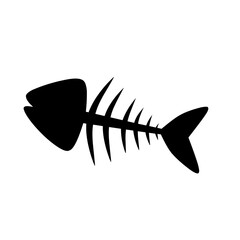 Simple black silhouette of a fish skeleton. Perfect for seafood icons, food waste designs, or minimalist environmental awareness illustrations