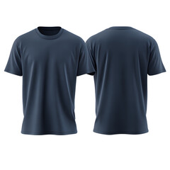 Navy blue t-shirt mockup, front and back, 3d rendered isolated on transparent background