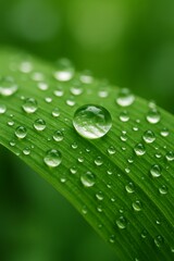 Macro of Dew Drops on Leaf