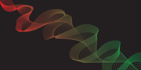 Modern multicolor gradient flowing wave lines. Parallel lines of vibrant color. Stylized line art background. curving and wavy gradient lines against a black background.	