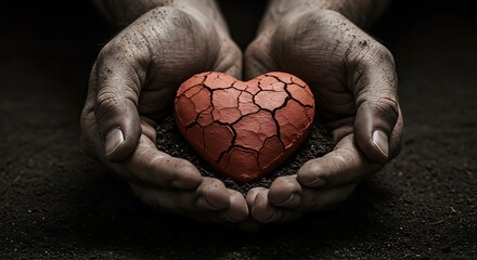 Hands holding a cracked heart symbolizing heartbreak, loss, and resilience