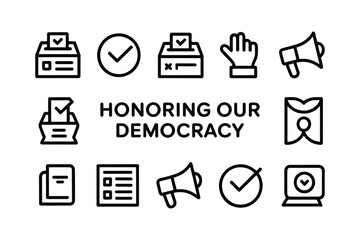 Voting ballot box check mark hand megaphone list computer screen