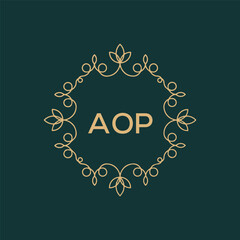 AOP letter logo design on Black background. 