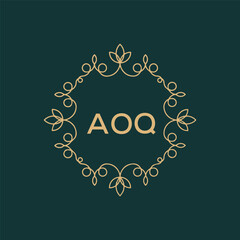 AOQ letter logo design on Black background. 