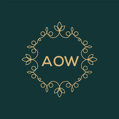 AOW letter logo design on Black background. 