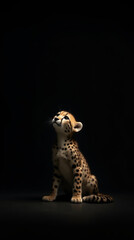 Cheetah Cub Looking Up on Black Background