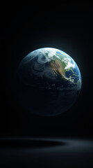 Earth Suspended in Darkness with Space for Text, Realistic Studio Planet Photograph