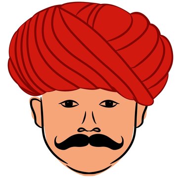 Rajasthani man face sticker isolated on white background 