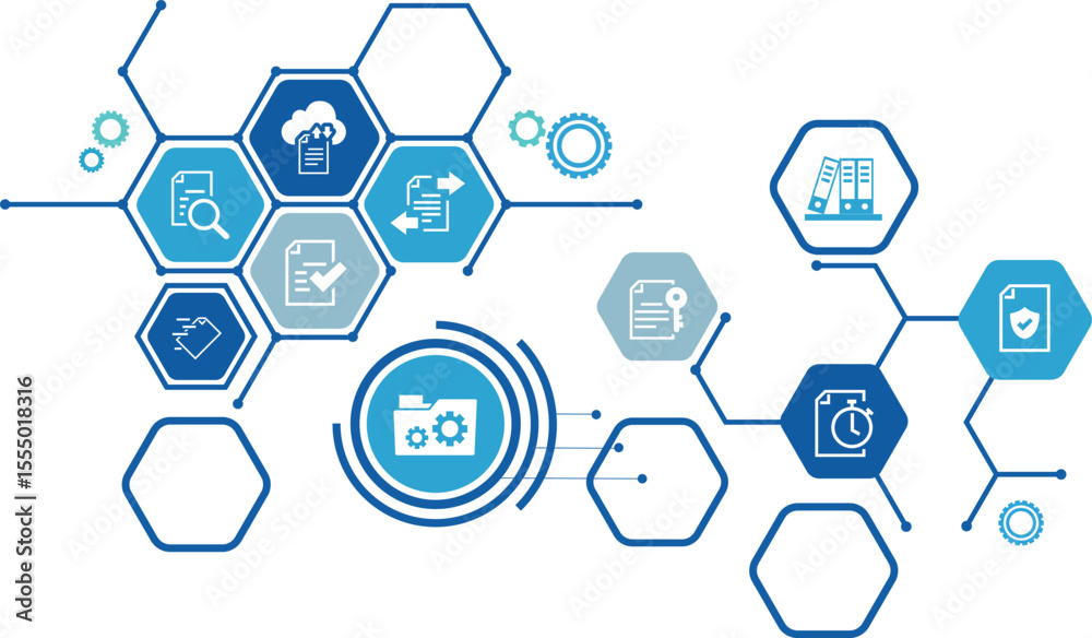 Wall mural document management vector illustration. blue concept with no people related to digital file storage