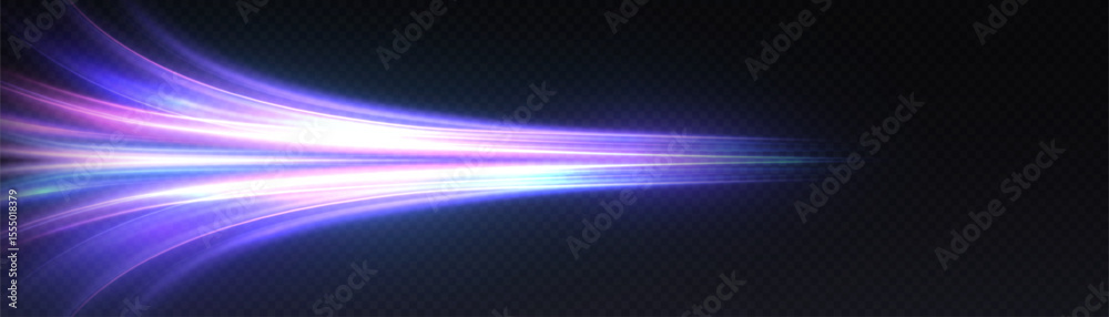 Aufkleber A stream of bright purple light with the effect of acceleration and breaking through space. Dynamic energy of movement on a dark background.