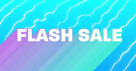 Displaying bold white FLASH SALE text popping on digital banner, with abstract gradient stripes