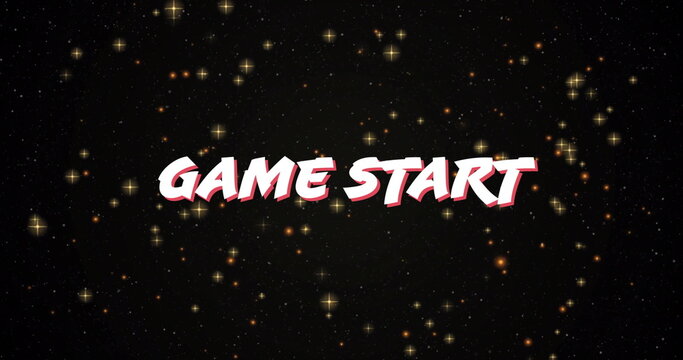 Naklejki Displaying bold stylized text GAME START floating over deep space, with glittering star graphics
