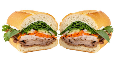 Halved Sandwich Displaying Layers Of Ingredients On Transparent Black Background