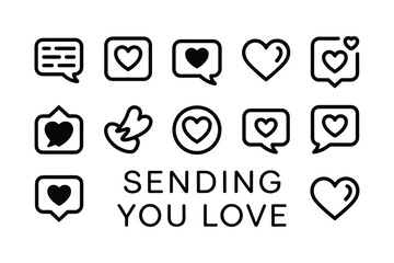 Message bubble heart icons and text love symbol communication