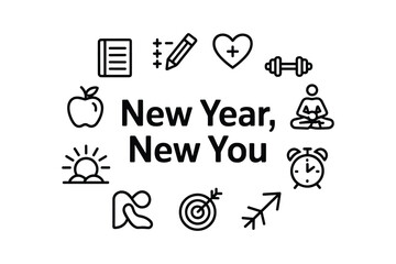 New Year New You motivational icons goals health