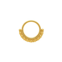 Obraz premium Elegant gold hoop earring with decorative beads, isolated on a plain background for jewelry showcase
