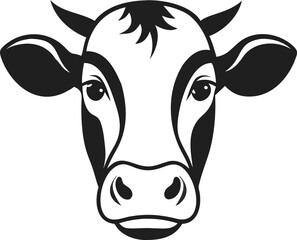 Minimalist Black And White Cow Head Vector Illustration For Dairy Farm