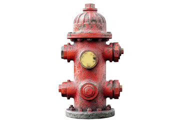 Fototapeta premium Fire hydrant depicted as an isolated object on a transparent backdrop, showcasing its unique design and vibrant red color in a plain setting