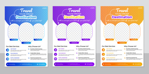 travel flyer design template set, tour flyer, tourism color a4 print ready flyer
