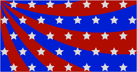 Patriotic red and blue starburst pattern with radiating stripes and scattered white stars, inspired by American holiday themes.